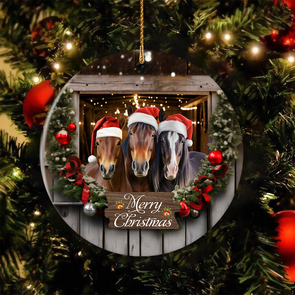 Merry Christmas Horse Circle Ceramic Ornament Christmas Gift For Horse Lovers