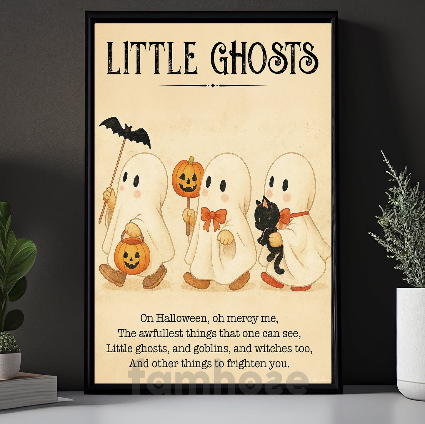 Cute Halloween Boo Canvas Painting, Little Ghosts Wall Art Decor, Spooky Season Poster Gift For Ghost Lovers