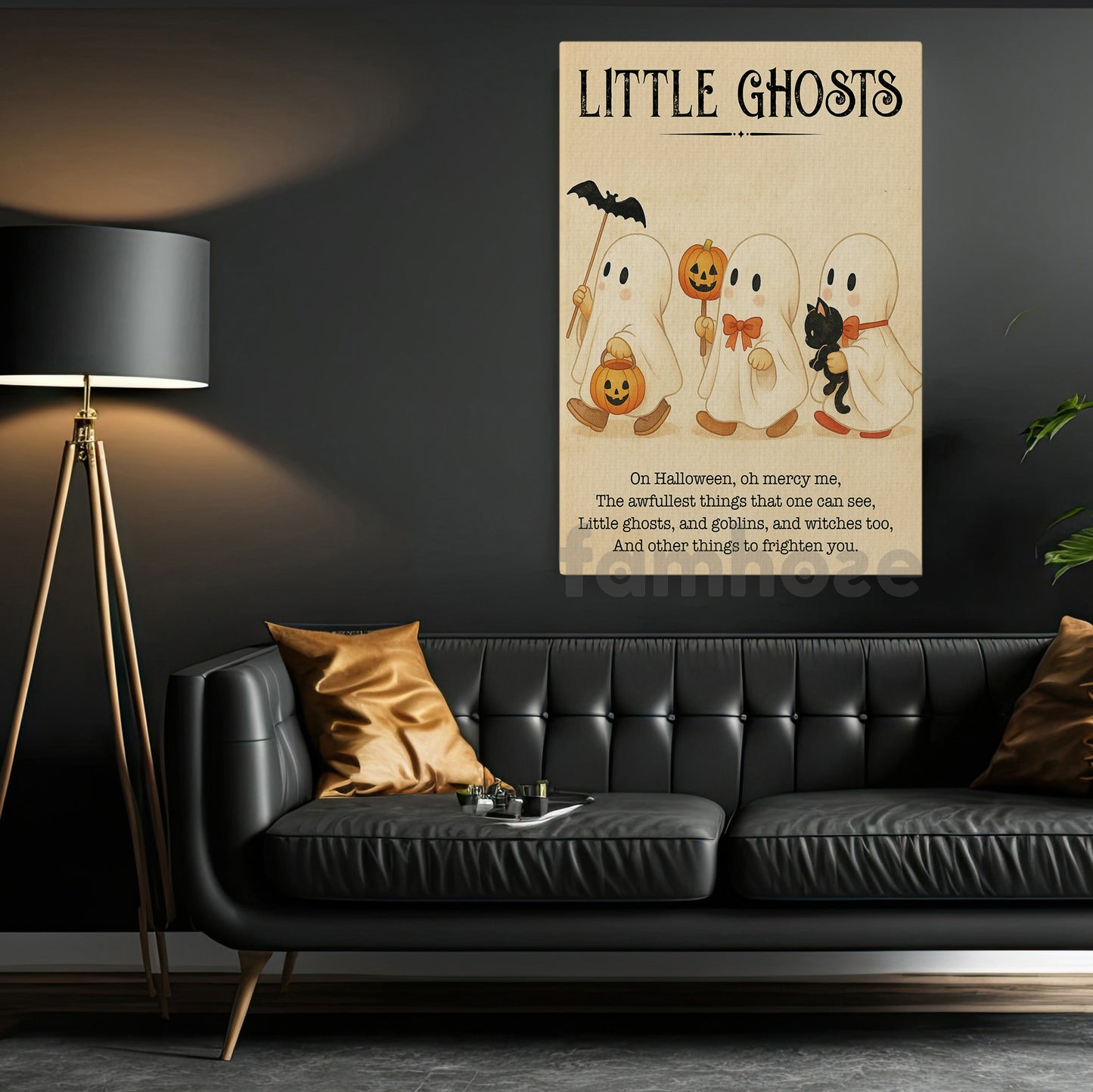 Cute Halloween Boo Canvas Painting, Little Ghosts Wall Art Decor, Spooky Season Poster Gift For Ghost Lovers