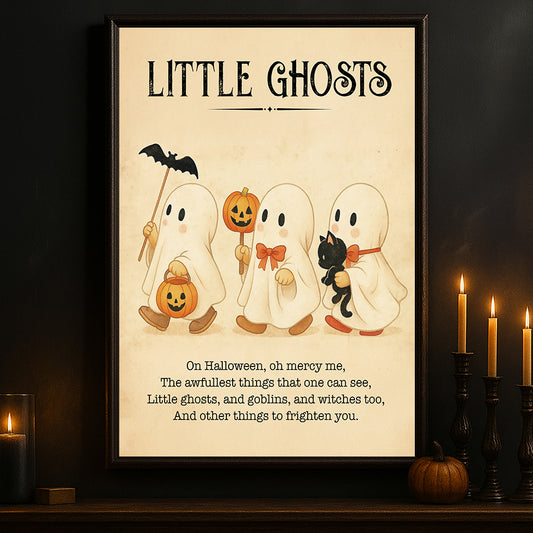 Cute Halloween Boo Canvas Painting, Little Ghosts Wall Art Decor, Spooky Season Poster Gift For Ghost Lovers