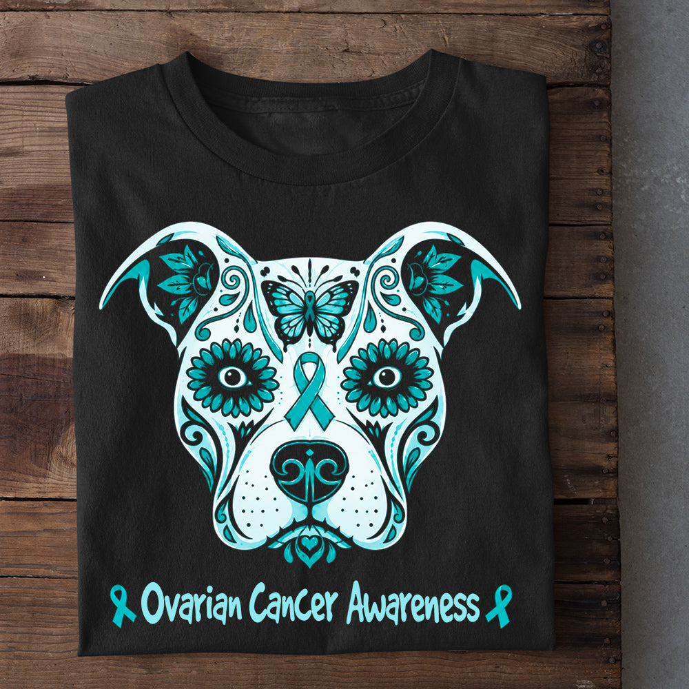 Pitbull Dog Ovarian Cancer Awareness T-shirt, Cancer Awareness Pitbull Dog Tees Gift For Dog Lovers