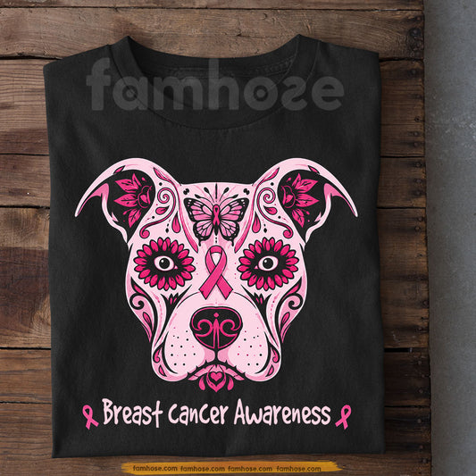 Pitbull Dog Breast Cancer Awareness T-shirt, Pink Ribbon Tees Gift For Dog Lovers