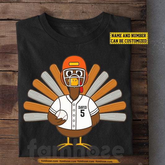 Personalized Thanksgiving Baseball T-shirt, Turkey At Bat Thankful Tees Gift For Baseball Lovers