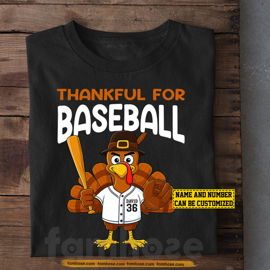 Personalized Thanksgiving Baseball T-shirt, Thankful For Baseball Turkey Tees Gift For Baseball Lovers