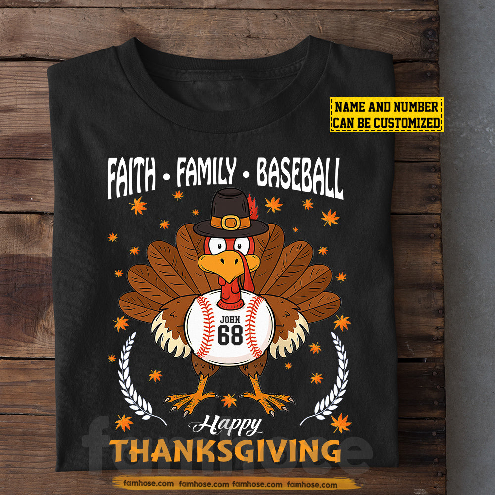 Personalized Thanksgiving Baseball T-shirt, Faith Family Baseball Turkey Tees Gift For Baseball Lovers
