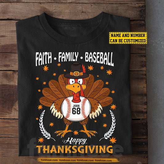 Personalized Thanksgiving Baseball T-shirt, Faith Family Baseball Turkey Tees Gift For Baseball Lovers