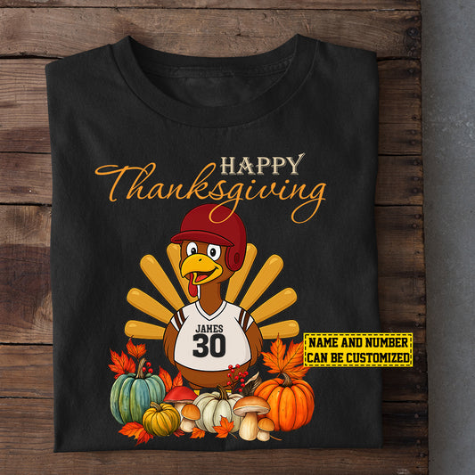 Personalized Thanksgiving Baseball T-shirt, Happy Thanksgiving Thankful Turkey Tees Gift For Baseball Lovers