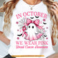 Pink Halloween & Breast Cancer Awareness T-shirt, In October We Wear Pink Ribbon Tees Gift For Ghost Lover