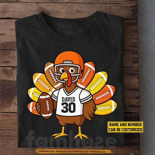 Personalized Thanksgiving Football T-shirt, Gobble & Tackle Thankful Turkey Tees Gift For Football Lovers
