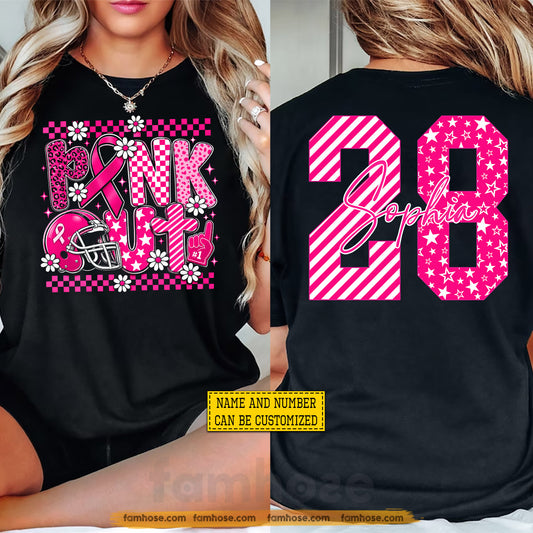 Personalized Football Breast Cancer Awareness Two-sided T-shirt, Pink Out Tees Pink Ribbon Gift For Football Lover