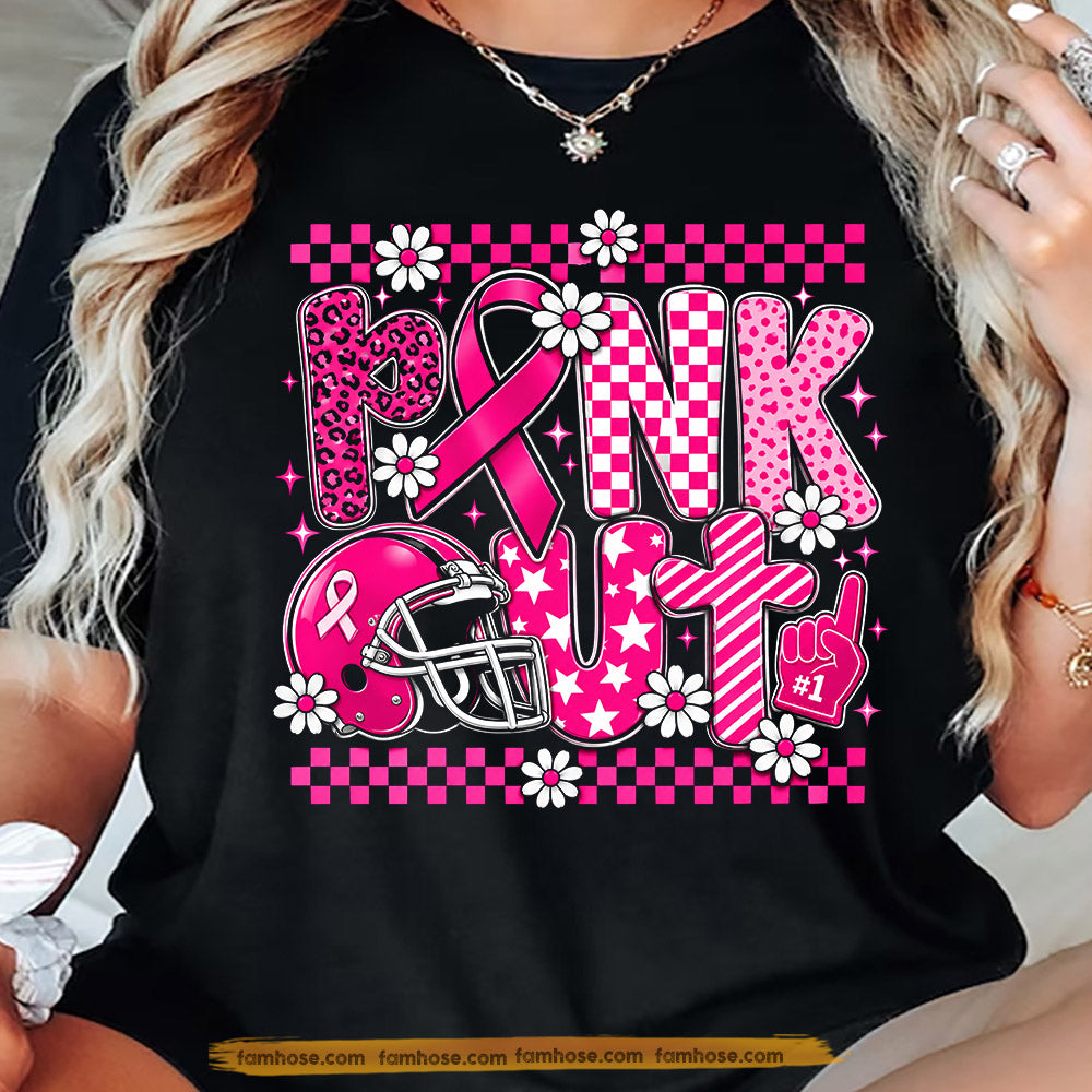 Pink Ribbon Football Breast Cancer Awareness T-shirt, Pink Out Tees Gift For Football Lover