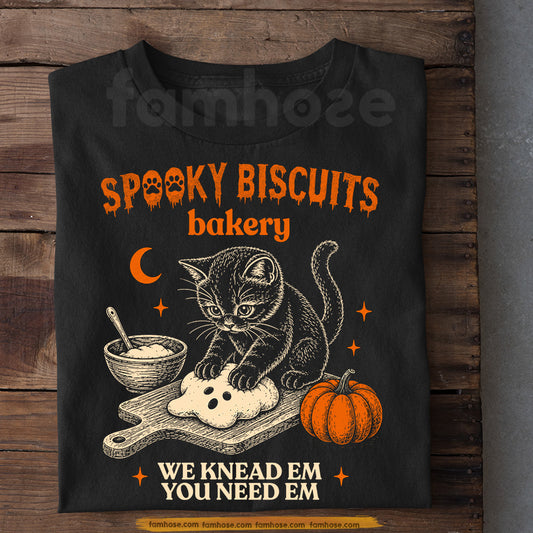 Cute Halloween Cat T-shirt, Spooky Biscuits Bakery Tees Spooky Season Gift For Cat Lover