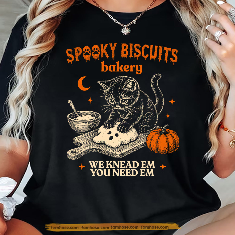 Cute Halloween Cat T-shirt, Spooky Biscuits Bakery Tees Spooky Season Gift For Cat Lover