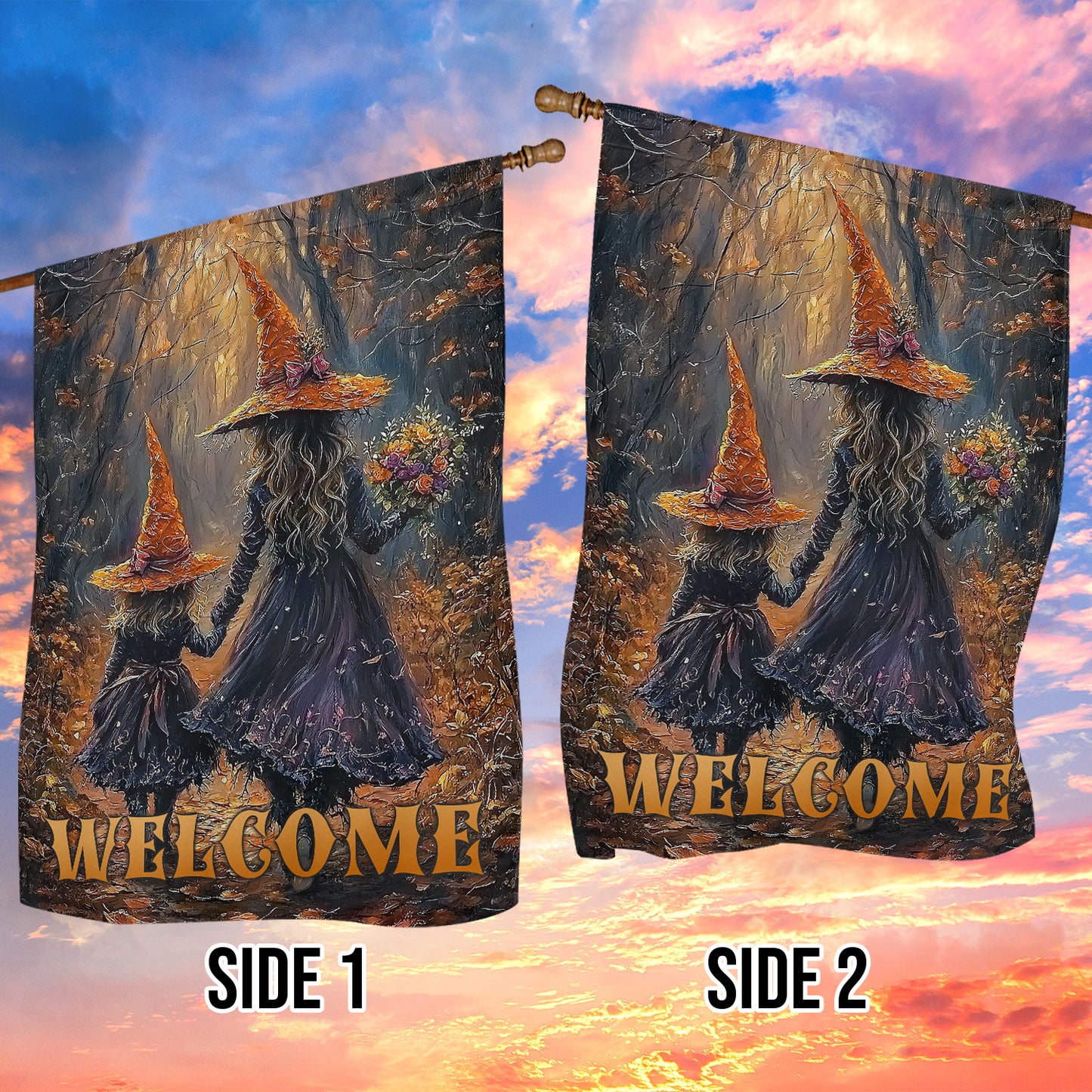 Halloween Witch Garden & House Flag, Welcome Yard Flag, Spooky Season Gift For Witch Lovers