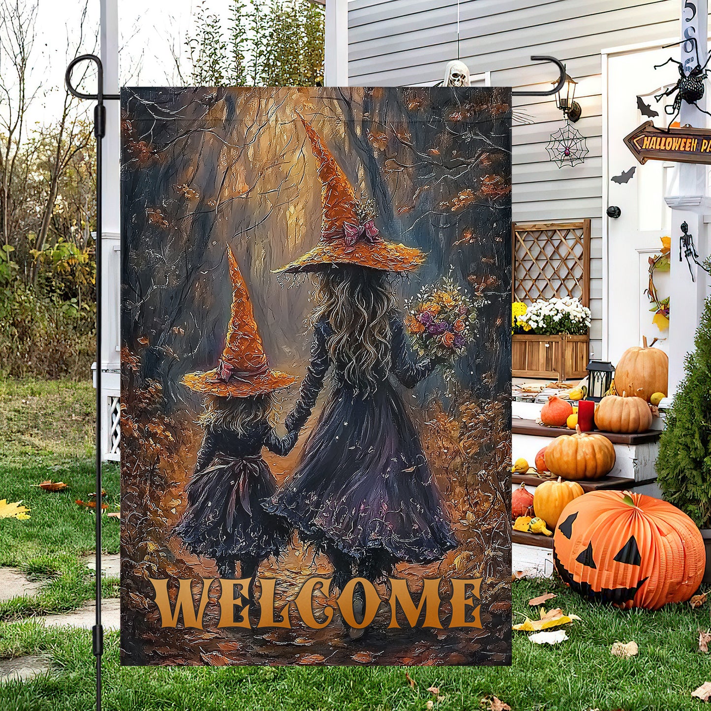Halloween Witch Garden & House Flag, Welcome Yard Flag, Spooky Season Gift For Witch Lovers