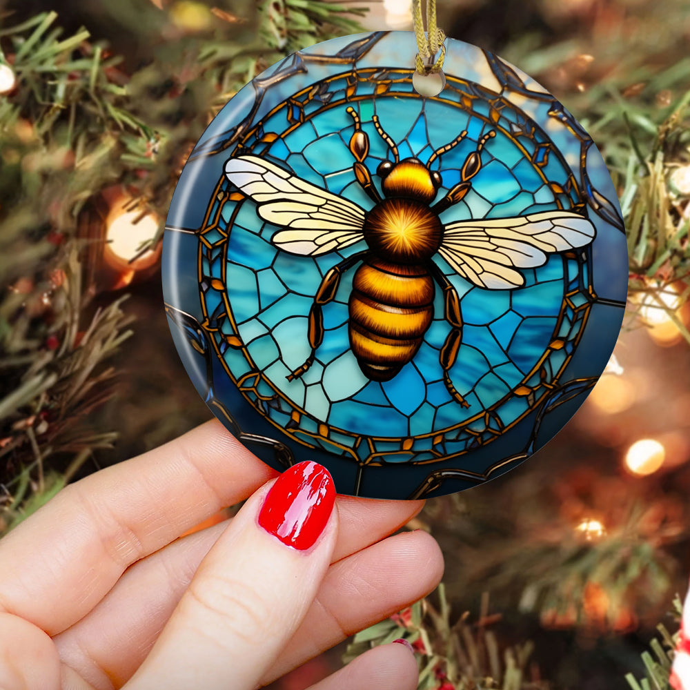 Glowing Bee Mosaic, Bee Circle Ceramic Ornament Christmas Gift For Bee –  Famhose