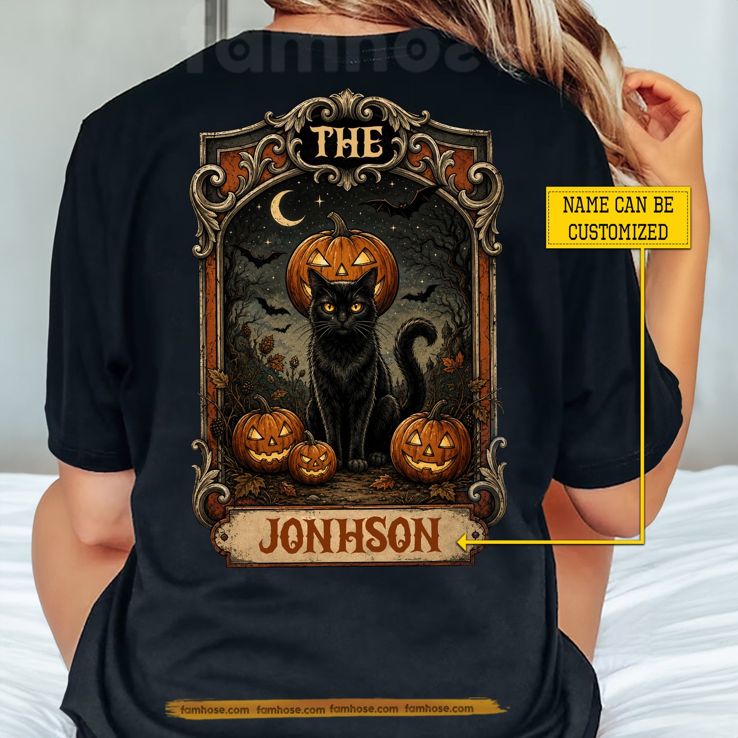 Personalized Halloween Black Cat T-shirt, The Keeper Of Halloween Nights Tees Spooky Season Gift For Cat Lover