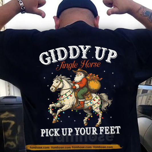 Funny Christmas Cowboy Rodeo Backside T-shirt, Giddy Up Jingle Horse Tees Xmas Gift For Cowboys