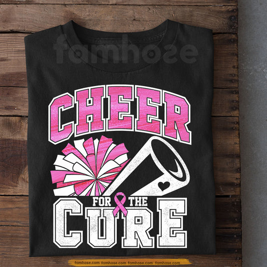 Cheerleading Breast Cancer Awareness T-shirt, Cheer For The Cure Pink Ribbon Tees Gift For Cheerleading Lover