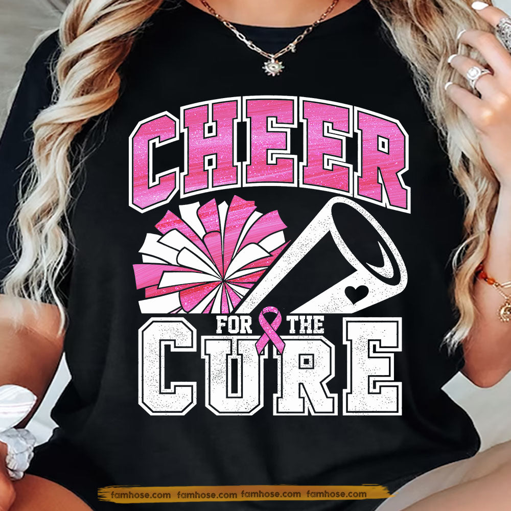 Cheerleading Breast Cancer Awareness T-shirt, Cheer For The Cure Pink Ribbon Tees Gift For Cheerleading Lover