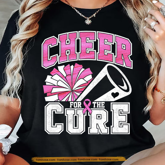 Cheerleading Breast Cancer Awareness T-shirt, Cheer For The Cure Pink Ribbon Tees Gift For Cheerleading Lover