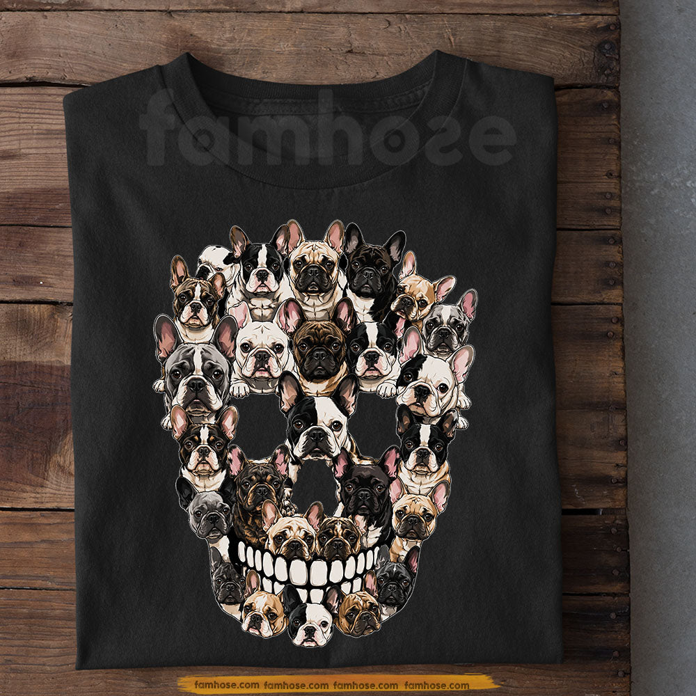 Halloween French Bulldog Dog Skull T-Shirt, Gothic French Bulldog Graphic Tees Spooky Season Gift For Dog Lover
