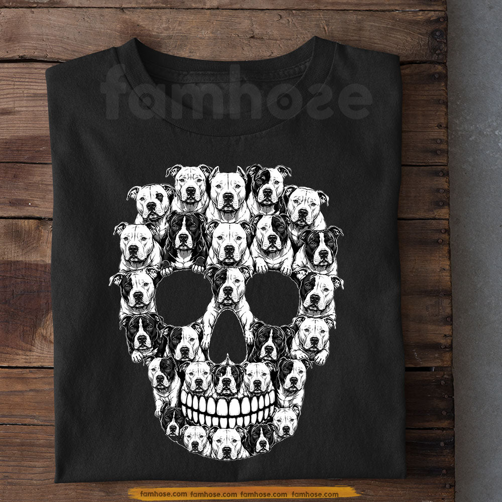 Funny Halloween Pitbull Dog Skull T-Shirt, Gothic Pitbull Graphic Tees Spooky Season Gift For Pitbull Dog Lover