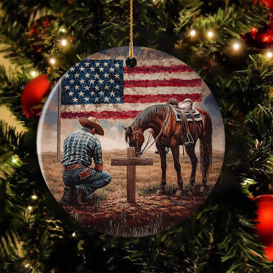 Cowboy USA Flag Ornament, Patriotic Cowboy And Horse Ornament Gift For Cowboys