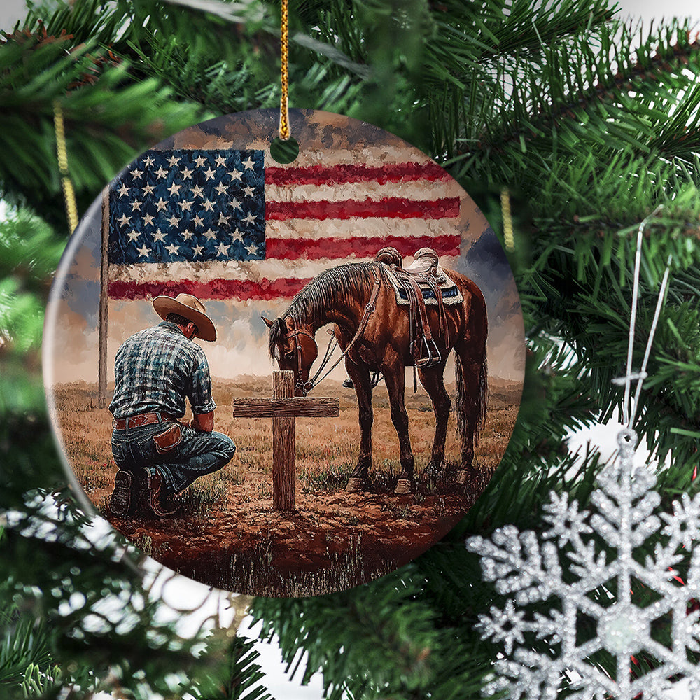 Cowboy USA Flag Ornament, Patriotic Cowboy And Horse Ornament Gift For Cowboys