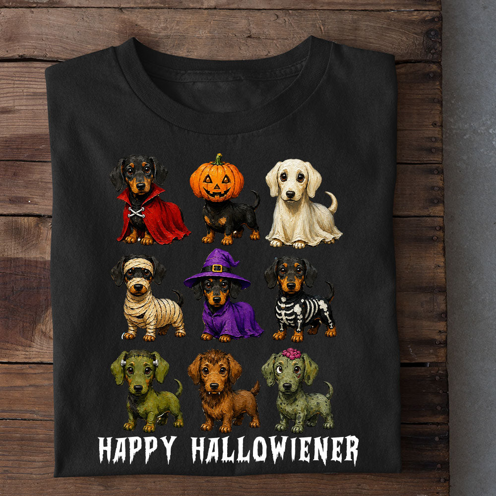 Halloween Dachshund Dog Costume T-Shirt, Happy Hallowiener Tees Spooky Season Gift For Wiener Dog Lover