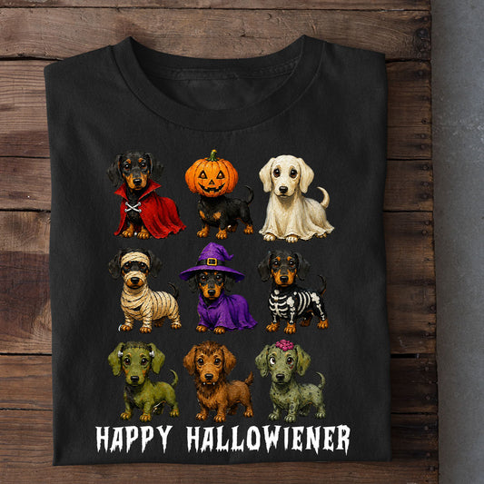 Halloween Dachshund Dog Costume T-Shirt, Happy Hallowiener Tees Spooky Season Gift For Wiener Dog Lover