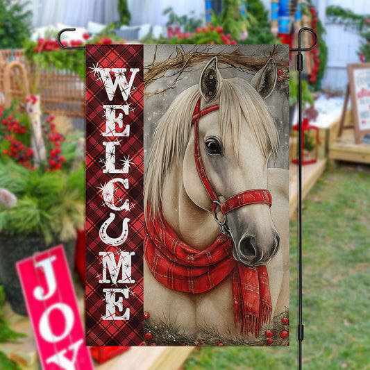 Christmas Horse Garden & House Flag, Welcome Yard Flag, Xmas Gift For Horse Lovers