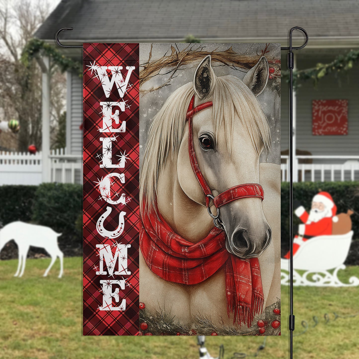 Christmas Horse Garden & House Flag, Welcome Yard Flag, Xmas Gift For Horse Lovers