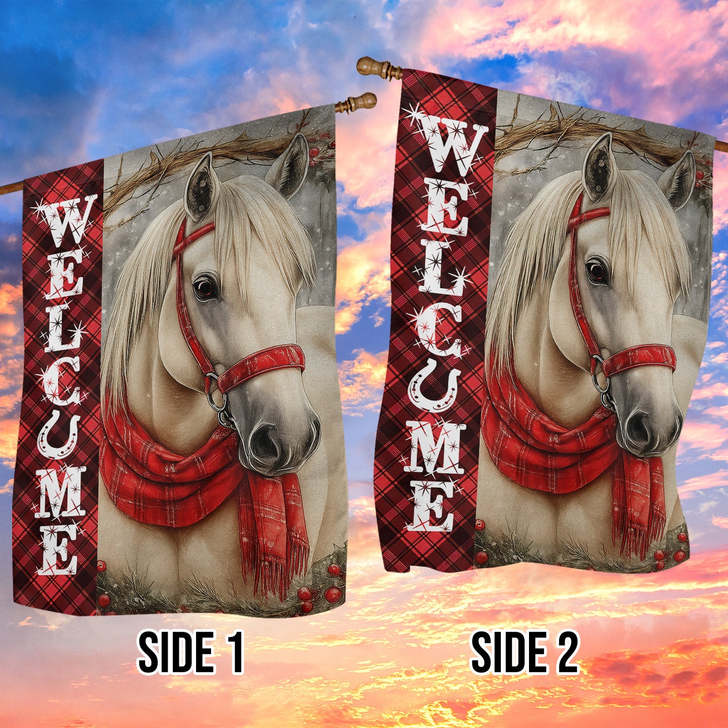 Christmas Horse Garden & House Flag, Welcome Yard Flag, Xmas Gift For Horse Lovers