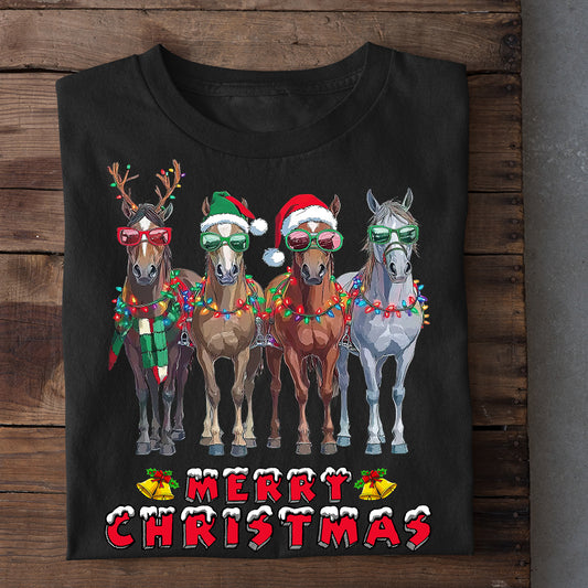 Funny Christmas Horse T-shirt, Merry Christmas Tees Xmas Gift For Horse Lovers
