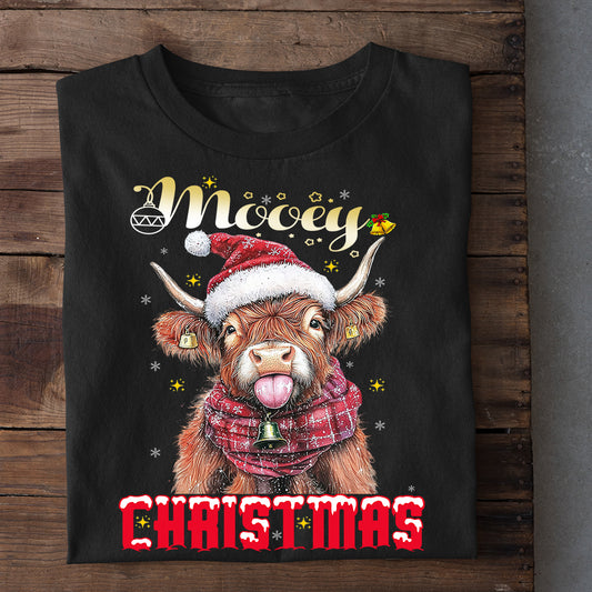 Funny Christmas Highland Cow T-shirt, Mooey Christmas Tees Xmas Gift For Farmer, Highland Cow Lovers