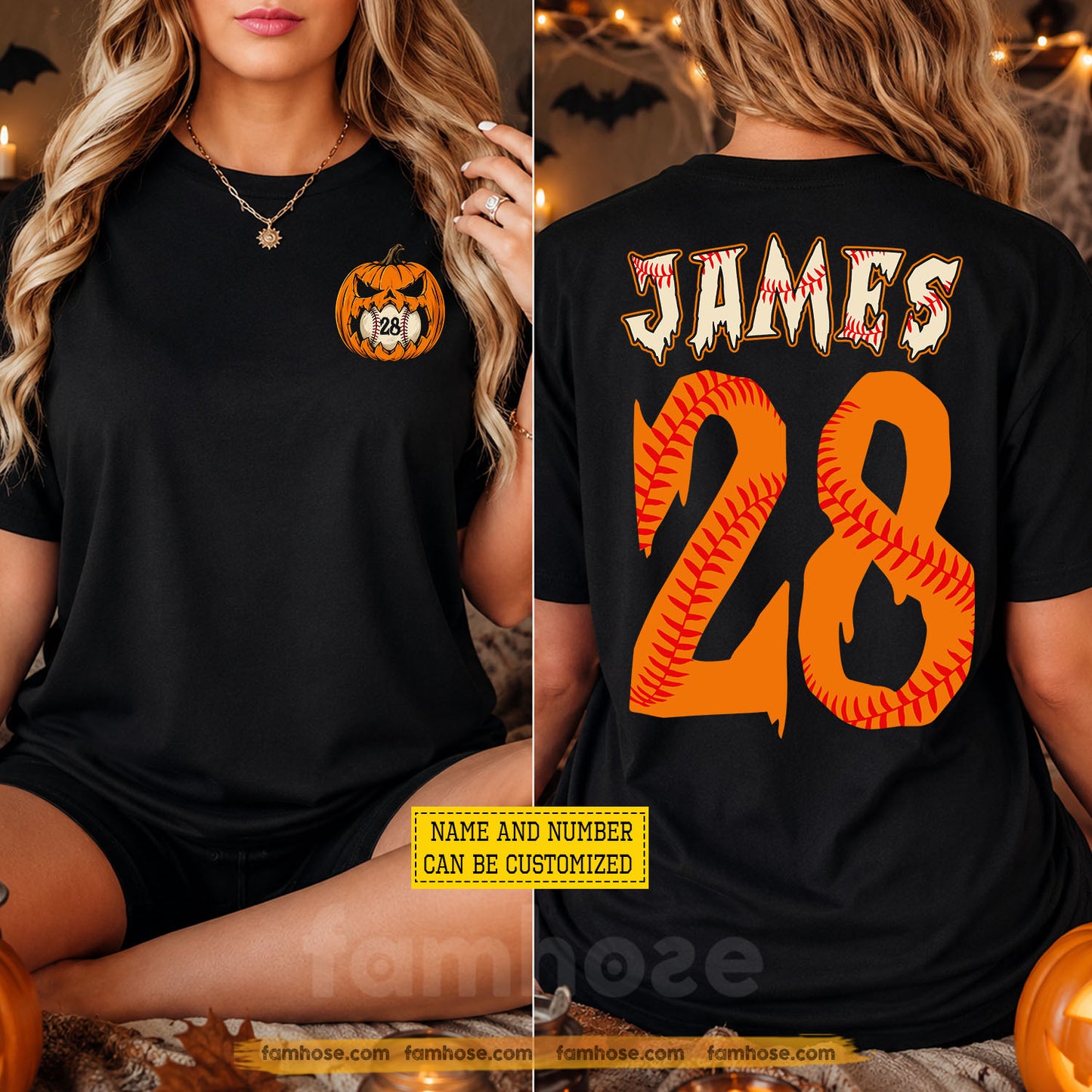 Personalized Halloween Baseball Pumpkin Two-sided T-shirt, Smashing Pumpkins Tees Spooky Season Gift For Baseball Lover