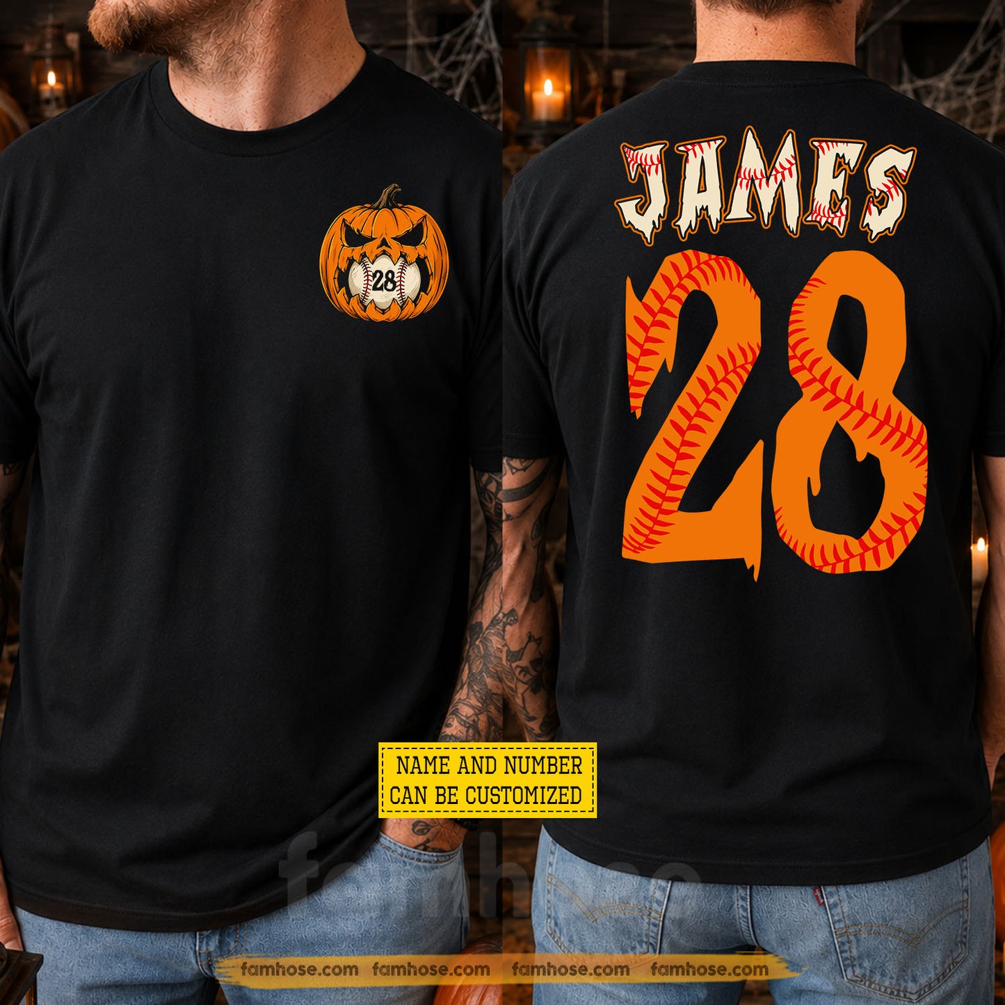 Personalized Halloween Baseball Pumpkin Two-sided T-shirt, Smashing Pumpkins Tees Spooky Season Gift For Baseball Lover
