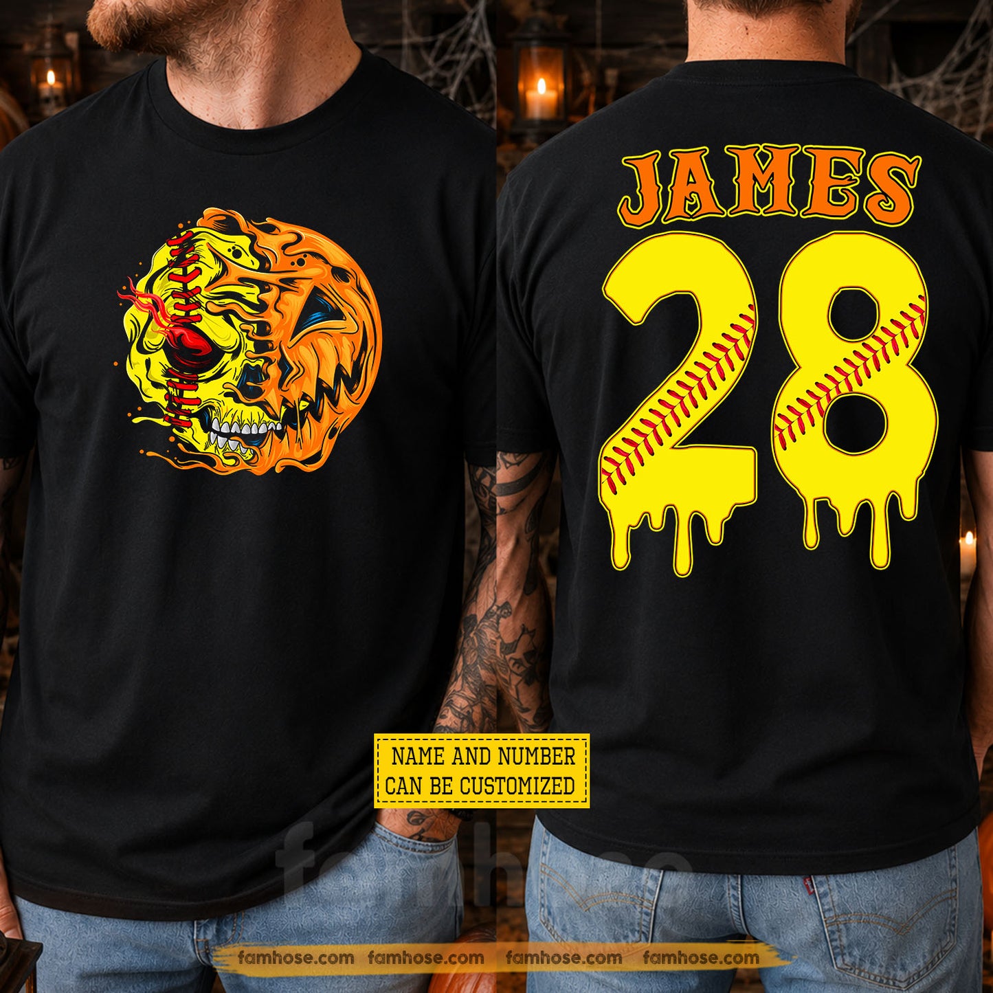Personalized Halloween Softball Two-sided T-shirt, Fear The Swing Tees Spooky Season Gift For Softball Lover