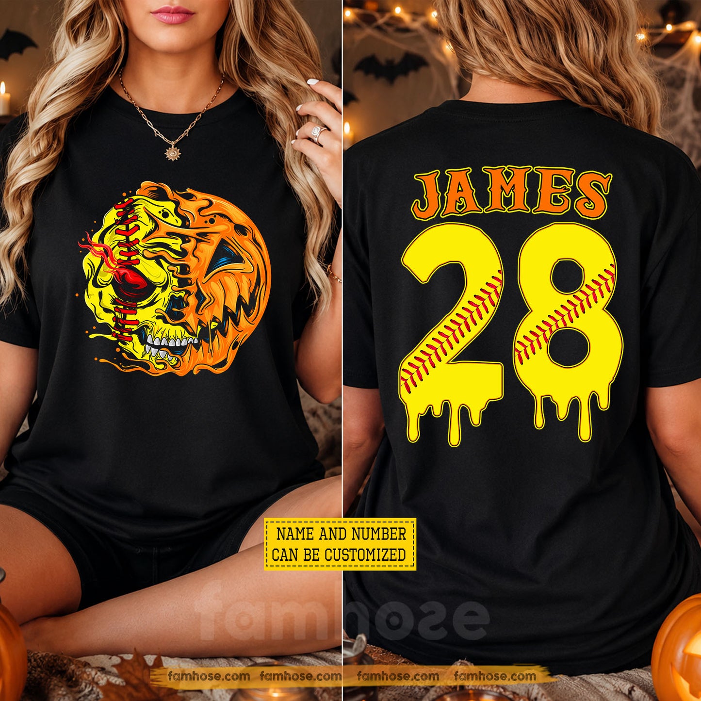 Personalized Halloween Softball Two-sided T-shirt, Fear The Swing Tees Spooky Season Gift For Softball Lover