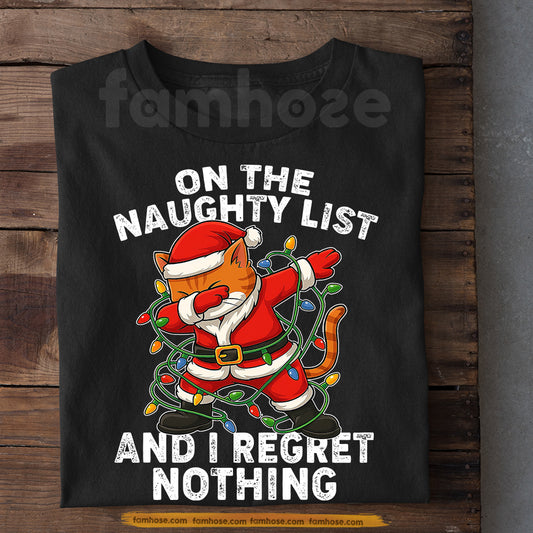 Funny Christmas Cat T-shirt, On The Naughty List Tees Xmas Gift For Cat Lovers