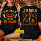 Personalized Halloween Hockey Two-sided T-shirt, Hat Trick Or Treat Tees Spooky Season Gift For Hockey Lover