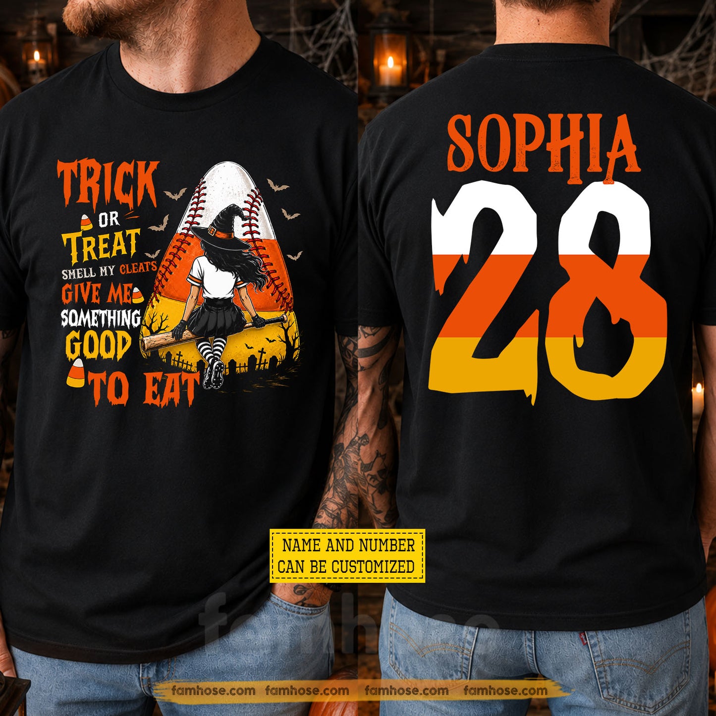 Personalized Halloween Softball Two-sided T-shirt, Trick Or Treat Smell My Cleats Tees Spooky Season Gift For Softball Lover