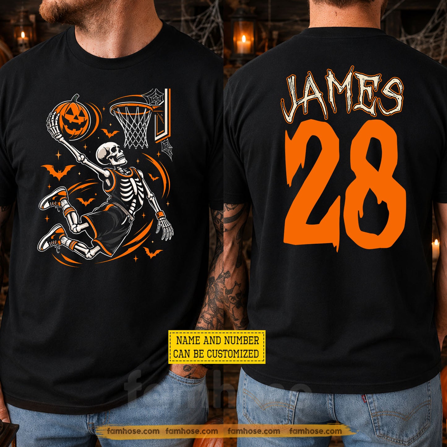 Personalized Halloween Basketball Skeleton Two-sided T-shirt, Dunk Till You Drop Tees Spooky Season Gift For Basketball Lover