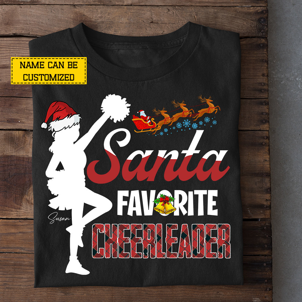 Funny Personalized Christmas Cheerleading T-shirt, Santa Favorite Cheerleader Tees Xmas Gift For Cheerleaders