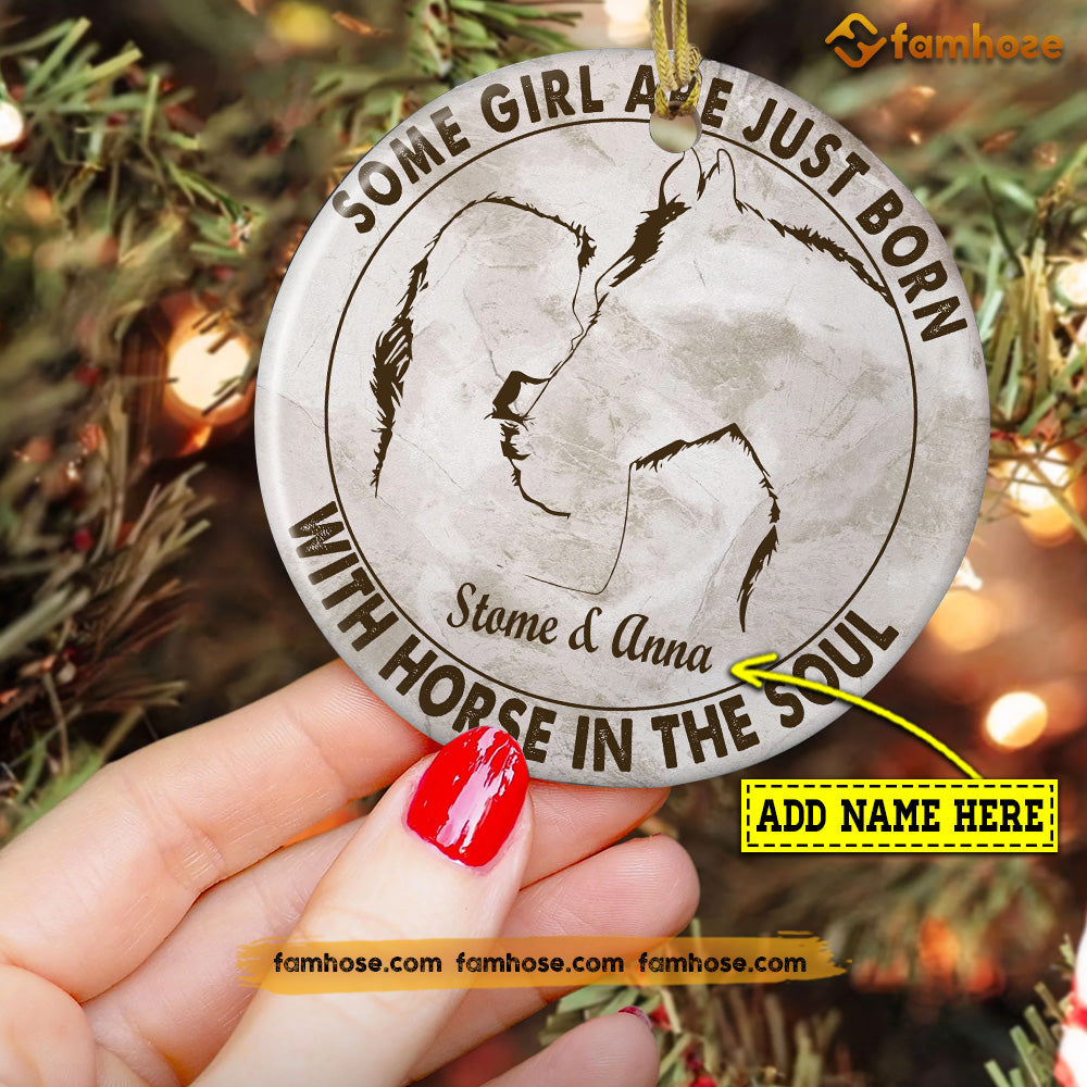 Christmas Horse Ornament, Some Girl Are Just Born With Horse Gift For Horse Lovers, Personalized Circle Ceramic Ornament