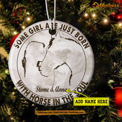 Christmas Horse Ornament, Some Girl Are Just Born With Horse Gift For Horse Lovers, Personalized Circle Ceramic Ornament