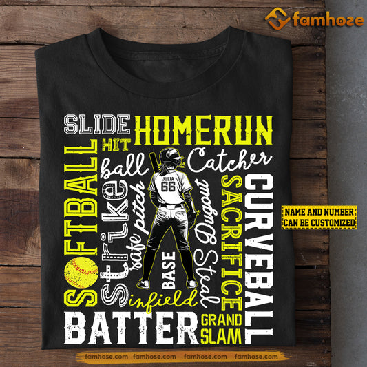 Personalized Softball Girl T-shirt, Catcher Batter Curveball Steal, Gift For Softball Lovers, Female Softball Players