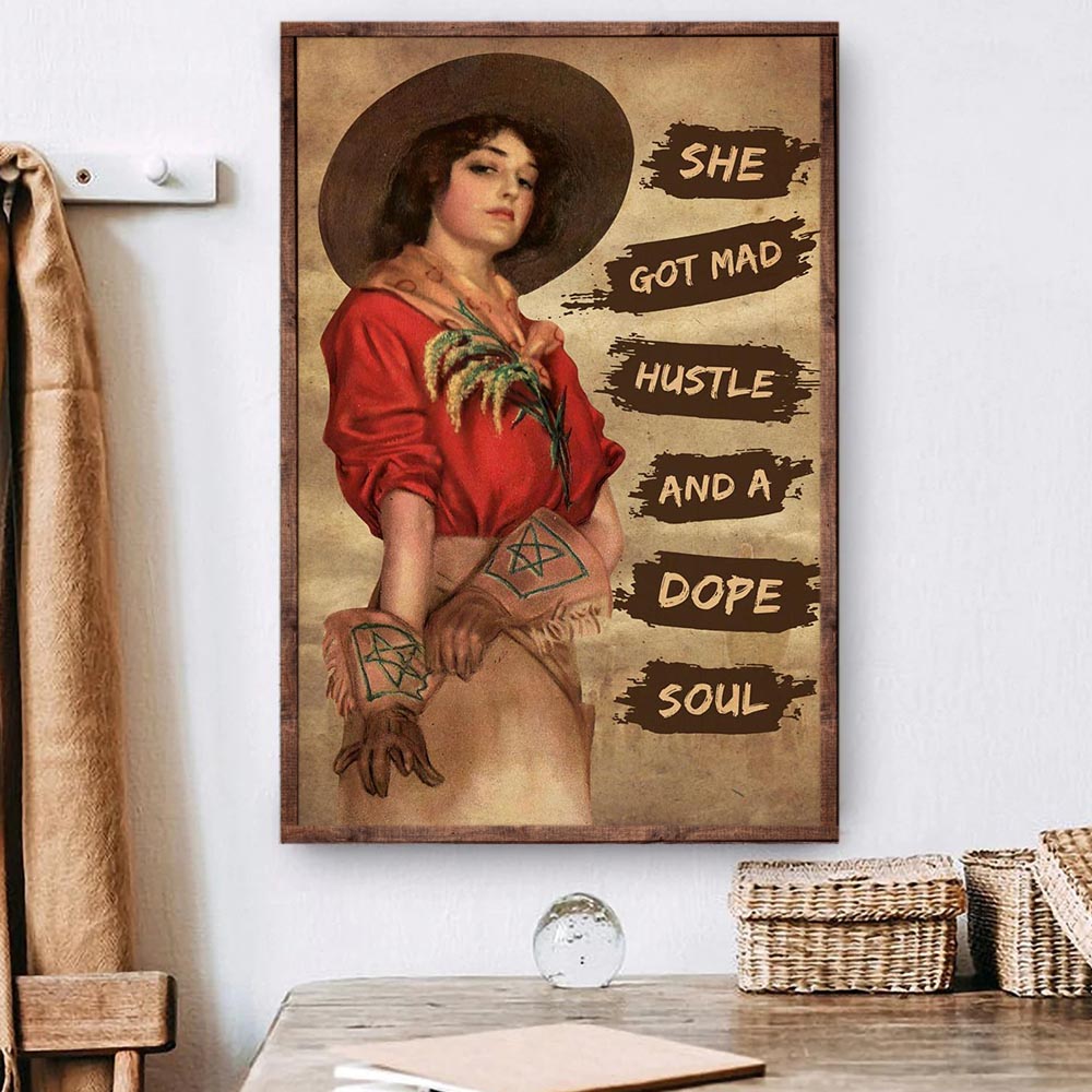 Cowgirl Poster & Canvas, She Got Mad Hustle And A Dope Soul, Cowgirl Canvas Wall Art, Poster Gift For Horse Lovers