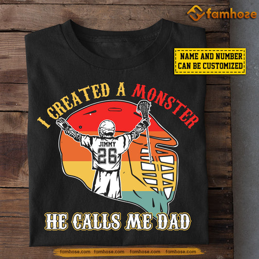 Funny Personalized Lacrosse T-shirt, I Created A Monster Calls Me Dad, Father's Day Gift For Lacrosse Lovers, Lacrosse Players